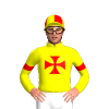 YELLOW,RED MALTESE CROSS,YELLOW SLEEVES,RED ARMBANDS,YELLOW CAP,RED QUARTERS