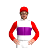WHITE, PURPLE BAND, RED SLEEVES, RED CAP