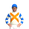 BEIGE,ORANGE CROSSED SASHES,BLUE HOOPS SLEEVES,CAP