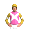 HOT PINK,WHITE CROSSED SASHES,GOLD SLEEVES,WHITE ARMBANDS,GOLD CAP
