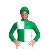 EMERALD GREEN & WHITE QUARTERS, EMERALD GREEN SLEEVES & CAP