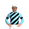 Sky Blue, Black Diagonal Stripes And Armbands, White Cap