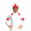 White, Red Epaulettes And Armbands, Red And White Striped Cap, Red Pom Pom