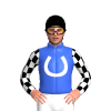 Royal Blue, White Horseshoe, Black And White Checked Sleeves, Black Cap