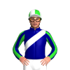 Navy Blue, White Sash, Lime Green Striped Sleeves, Quartered Cap