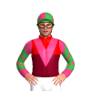 Red, Burgundy Half, Pink Vs, Dark Green Sleeves, Pink And Green Chevrons, Quartered Cap, Green Peak