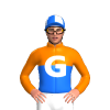Orange, Blue Halves, White 'G' Logo, Quartered Cap