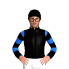 Black, Blue Resolute Racing Logo, Top Third And Sleeves, Black Hooped Sleeves And Cuffs, Logo On Cap