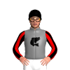 Grey, Black Jumping Barramundi, Red And Black Striped Sleeves, Black Cap