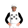 WHITE, FIVE BLACK FLEUR DE LYS, BLACK SLEEVES, WHITE CAP