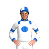 WHITE, DENIM EPAULETTES, DISC, COLLAR, WHITE SLEEVES, DENIM ARMBANDS, CUFFS, QUARTERS CAP, DENIM PEAK