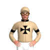 TAN, BLACK MALTESE CROSS, COLLAR,TAN SLEEVES, BLACK ARMBANDS, TAN CAP, BLACK DIAMOND 