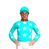 AQUA, WHITE STARS, RED SLEEVES, WHITE STARS, RED COLLAR