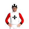 WHITE, BLACK FLEUR DE LYS, RED SLEEVES, BLACK CUFFS, BLACK CAP, WHITE STRIPES