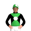 Black, Fluorescent Green Diabolo, White Spot, Quartered Cap, White Pom Pom