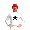 White, Black Star Outline, Red Cap
