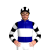 Navy Blue, White Band, Black And White Hooped Sleeves And Striped Cap