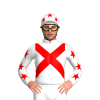 White, Red Crossed Sashes, Stars Sleeves And Cap