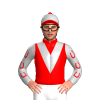 Red, Silver V, Silver And Red Horseshoes Sleeves, Silver Cap, Red Peak And Pom Pom