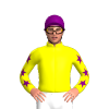 Yellow, Purple Stripes Stars On Sleeves, Star On Cap And Pom Pom