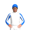 White, Blue Striped Sleeves, Blue Cap