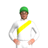White, Yellow Sash, Green Cap