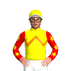 YELLOW, ORANGE ZIGZAG CHEVRON , RED SLEEVES, YELLOW STARS , YELLOW CAP, ORANGE ZIGZAG CHEVRON, WHITE PEAK