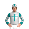 SILVER, TEAL CROSS LORRAINE, TEAL SLEEVES, SILVER CHEVRONS, CAP, TEAL STRIPE, WHITE PEAK
