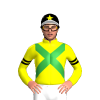 YELLOW, GREEN CROSSED SASHES, DOUBLE ARMBANDS, BLACK CAP, YELLOW STAR CAP, WHITE PEAK