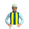 INDIGO, YELLOW STRIPES, LIGHT BLUE SLEEVES, CAP , YELLOW STAR ,WHITE PEAK