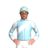 LIGHT BLUE, WHITE SASH, SLEEVES, LIGHT BLUE CHEVRONS, LIGHT BLUE CAP, GOLD SPOTS, WHITE PEAK