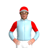 LIGHT BLUE, RED FIVE DIAMONDS, LIGHT BLUE SLEEVES, RED HALVED, RED CAP, WHITE PEAK