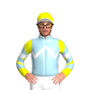 LIGHT BLUE, WHITE ZIGZAG CHEVRON, YELLOW SLEEVES, LIGHT BLUE CHEVRONS, WHITE ARMBANDS , YELLOW CAP, LIGHT BLUE ZIGZAG CHEVRON ,WHITE PEAK