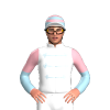 WHITE, LIGHT BLUE BRAIDS, LIGHT BLUE SLEEVES,LIGHT PINK HALVES, LIGHT BLUE CAP, LIGHT PINK HOOPS, WHITE PEAK
