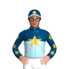 INDIGO, LIGHT BLUE HALVED, GOLD STAR, STARS SLEEVES,. INDIGO CAP, GOLD DISC , WHITE PEAK