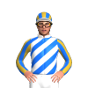 White, Blue And Gold Diagonal Stripes, Striped Sleeves, White Cap With Blue And Gold Stripes