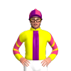 Yellow, Purple Stripe, Pink Chevrons On Sleeves, Purple And Pink Quartered Cap With Pink Pom Pom