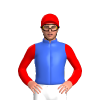 Royal Blue, Black Spider, Red Sleeves, Red Cap, Cobwebs On Cap