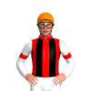 RED,BLACK STRIPES,WHITE SLEEVES,RED ARMBANDS, Orange cap
