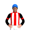 RED, WHITE STRIPES, BLACK SLEEVES, RED ARMBANDS, Blue cap