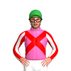 HOT PINK, RED CROSSED SASHES, WHITE SLEEVES, RED STRIPES, Green cap