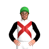 WHITE, FIREBRICK CROSSED SASHES, BLACK SLEEVES, Green cap