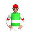 LIME GREEN, WHITE DOUBLE BAND, SLEEVES, RED ARMBANDS, Red cap