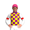 PURPLE, YELLOW CHECKS, WHITE SLEEVES, RED ARMBANDS, Pink cap