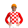 WHITE, RED CHECKS, RED SLEEVES, Orange cap