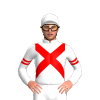 WHITE , RED CROSSED SASHES , WHITE SLEEVES , RED DOUBLE ARMBAND, White cap
