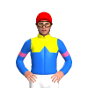 YELLOW, BLUE HALVES, BLUE DIAMOND BAND, BLUE SLEEVES, HOT PINK ARMBAND, Red cap