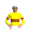 YELLOW, BROWN DOUBLE BAND, YELLOW SLEEVES, RED ARMBANDS, White cap