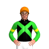 BLACK,LIME GREEN CROSS SASHES,SLEEVES,YELLOW ARM BAND, Orange cap