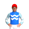 BLUE, WHITE TWO ZIGZAG CHEVRON, LIGHT BLUE SLEEVES, WHITE TWO CHEVRONS, Red cap